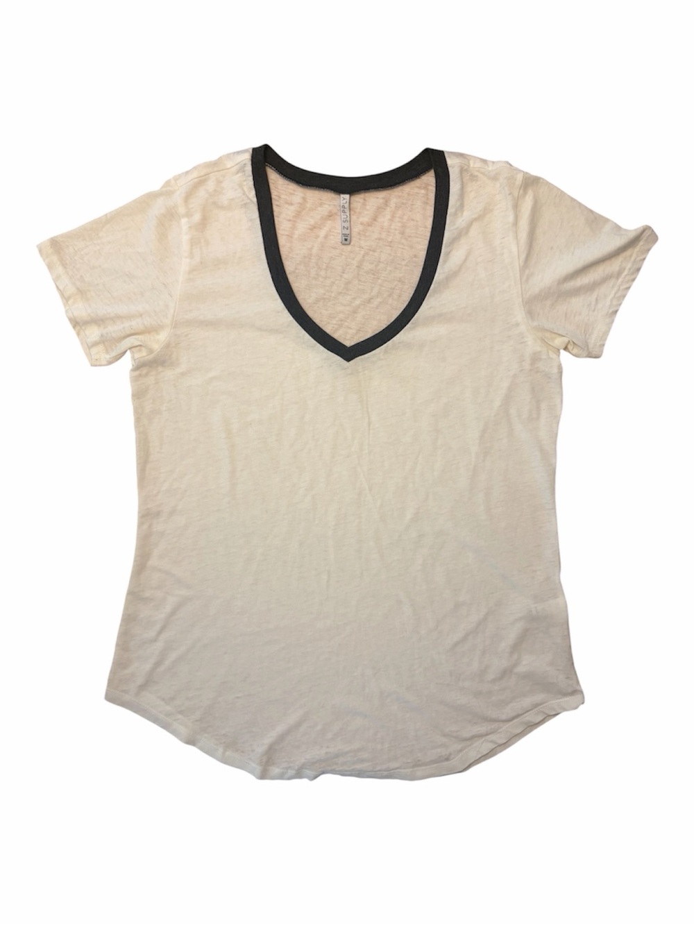 Z Supply White V-Neck Tee with Gray Trim
